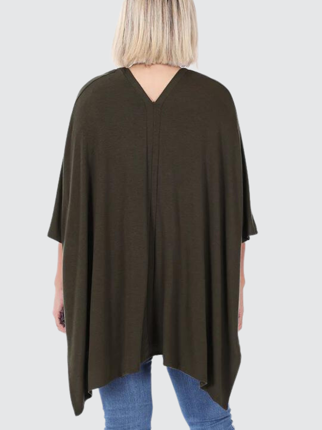 V-Neck Poncho-Olive Green 