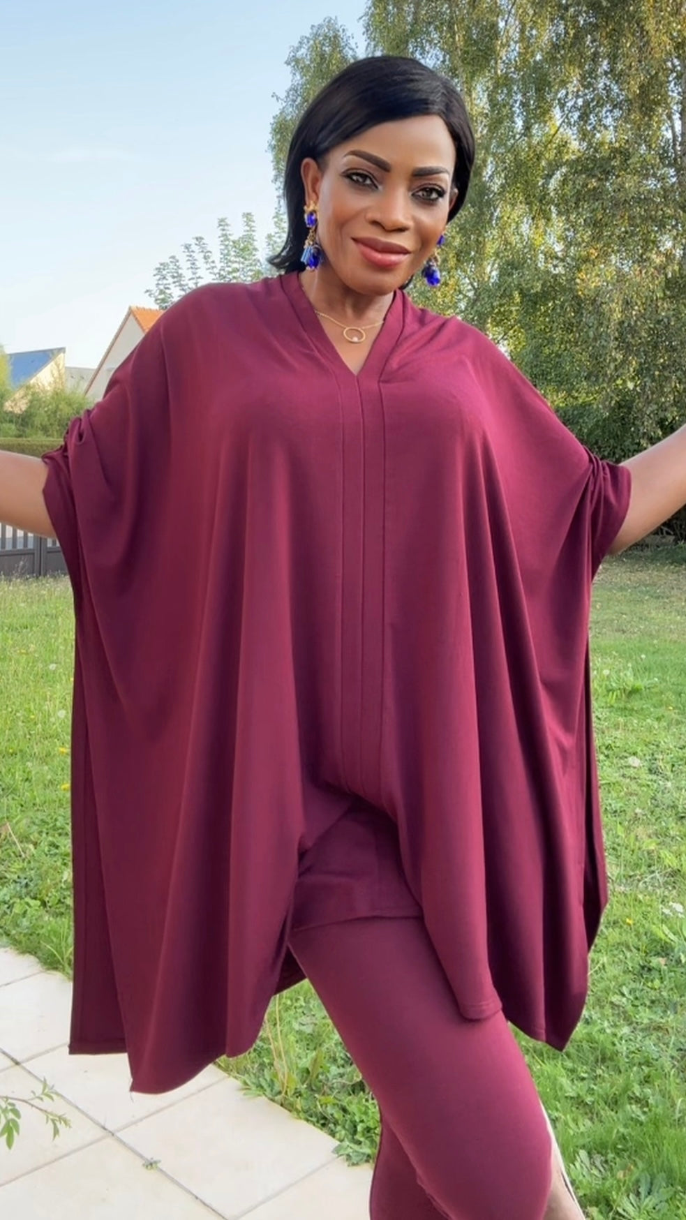 Mix&amp;amp;match V-neck poncho 