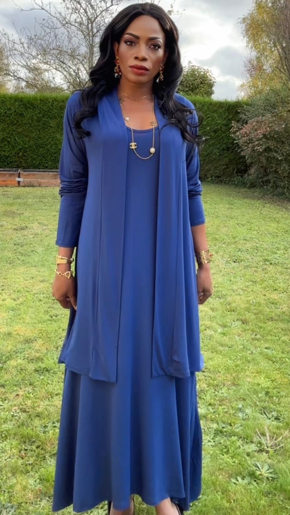 Ensemble gilet mi-long &amp; robe bleu marine