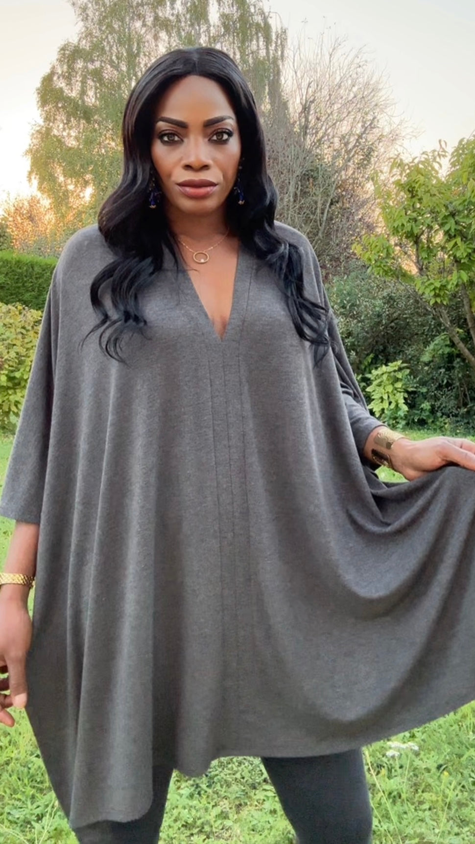 Oversized V-neck poncho 