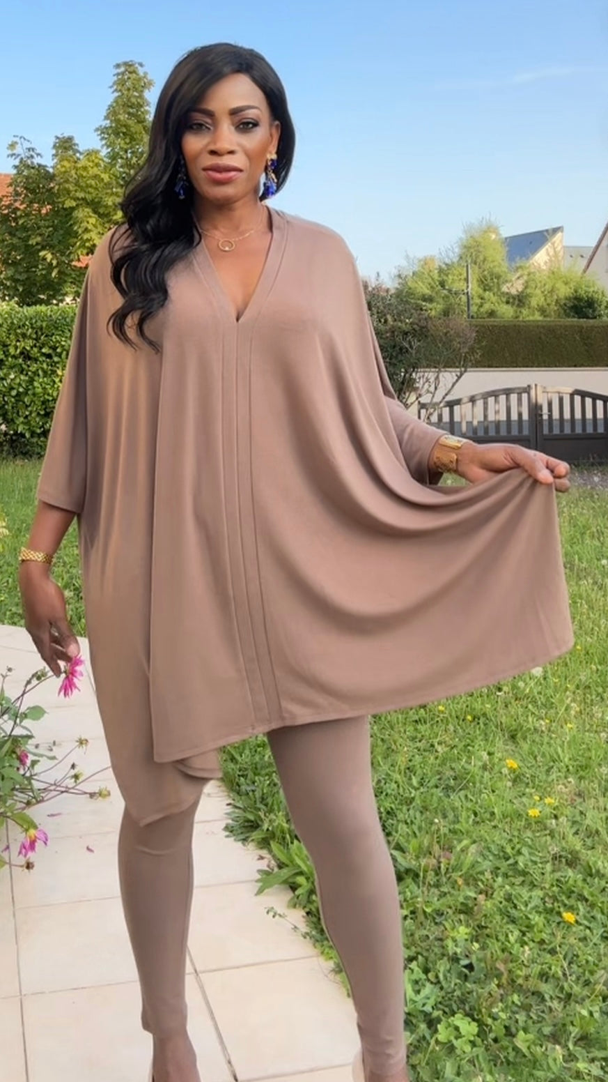 Oversized V-Neck Poncho 