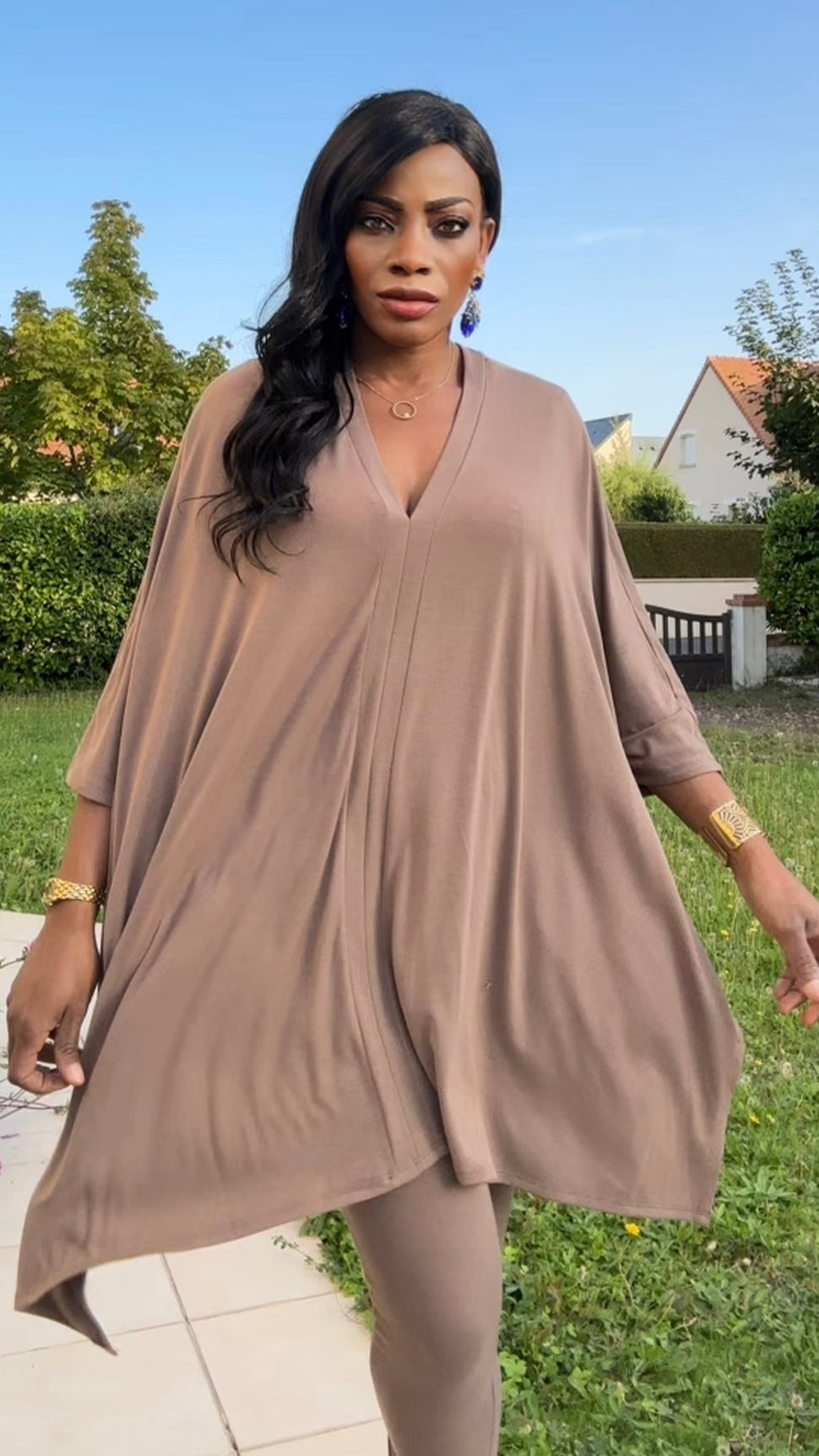 Oversized V-Neck Poncho 