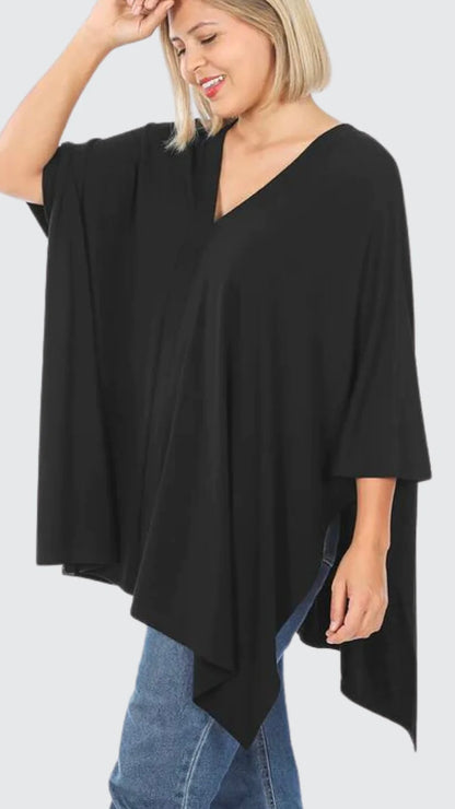 Oversized V-Neck Poncho Tunic 