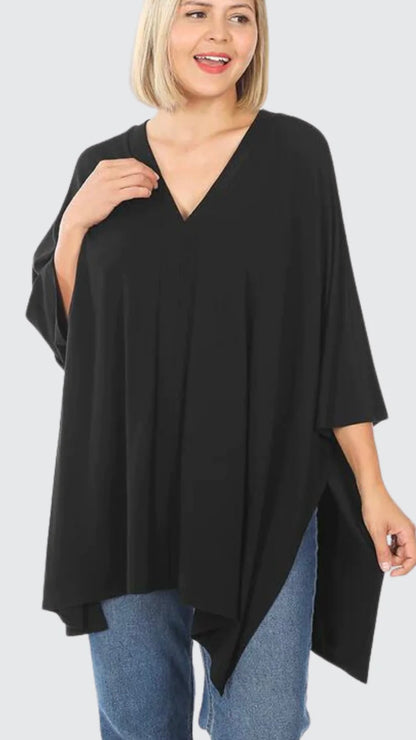 Oversized V-Neck Poncho Tunic 