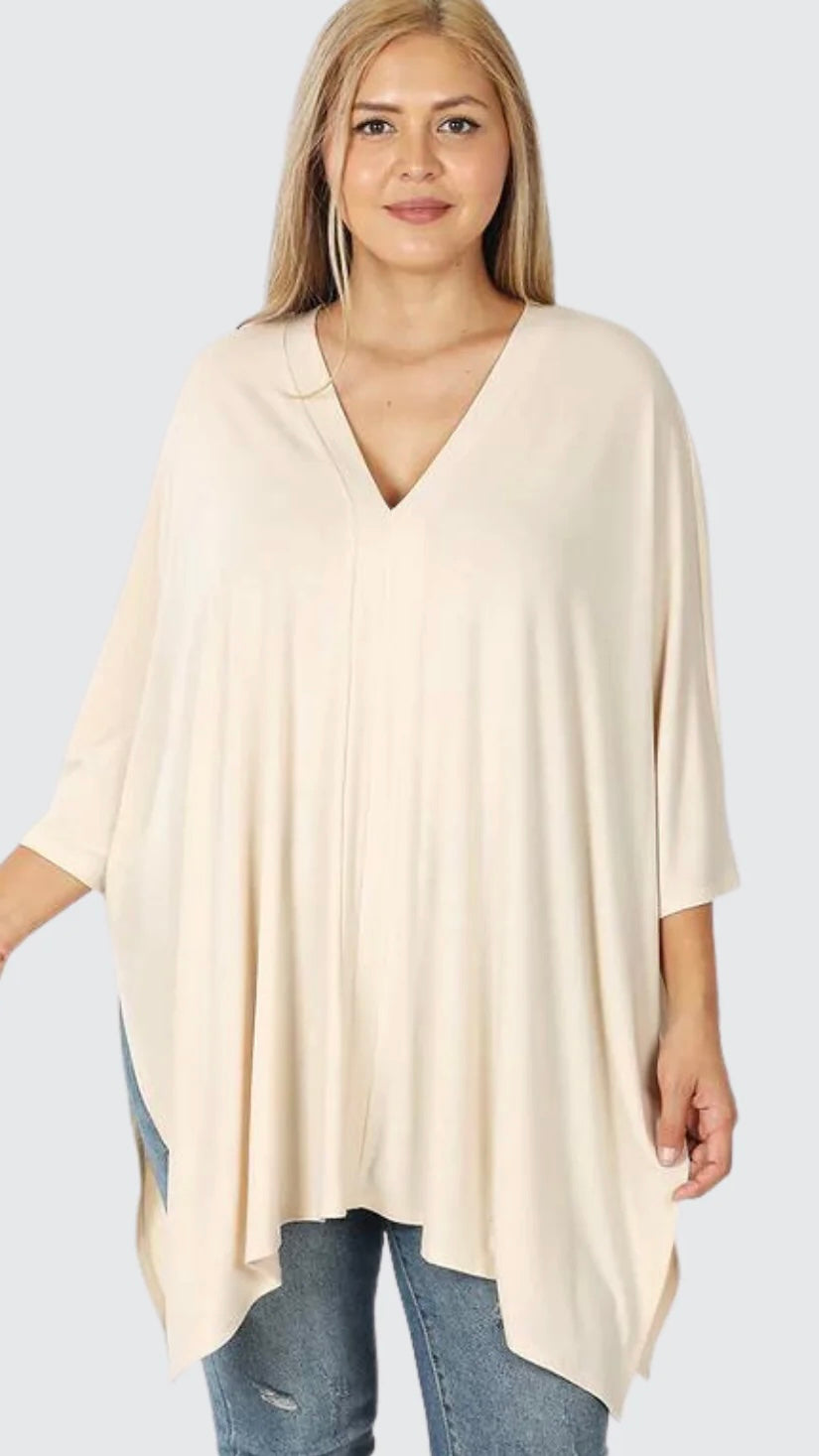 Oversized V-Neck Center Band Poncho 