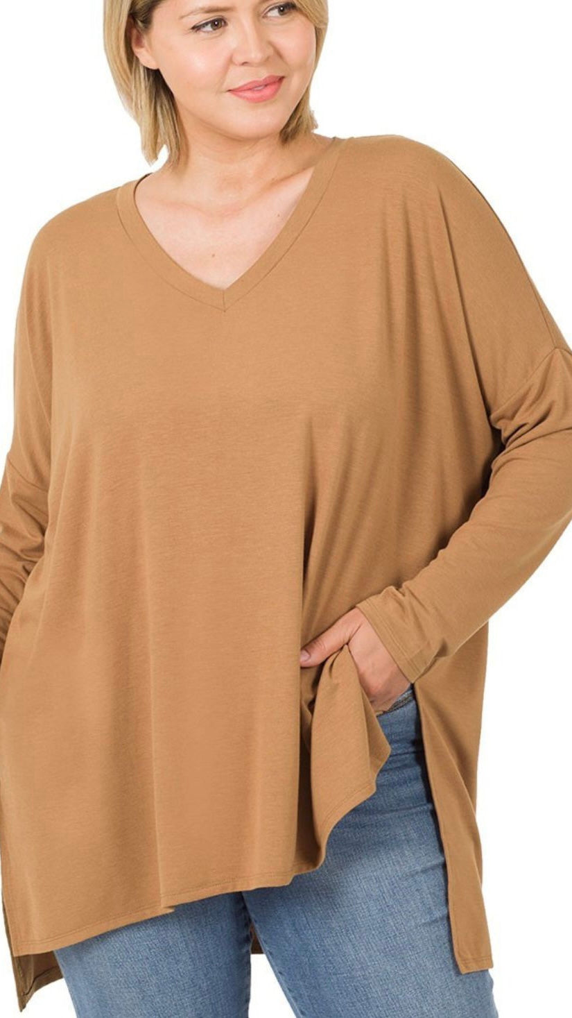 Folded Sleeve Side Slit T-Shirt 