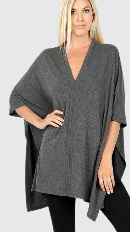 Oversized V-neck poncho 