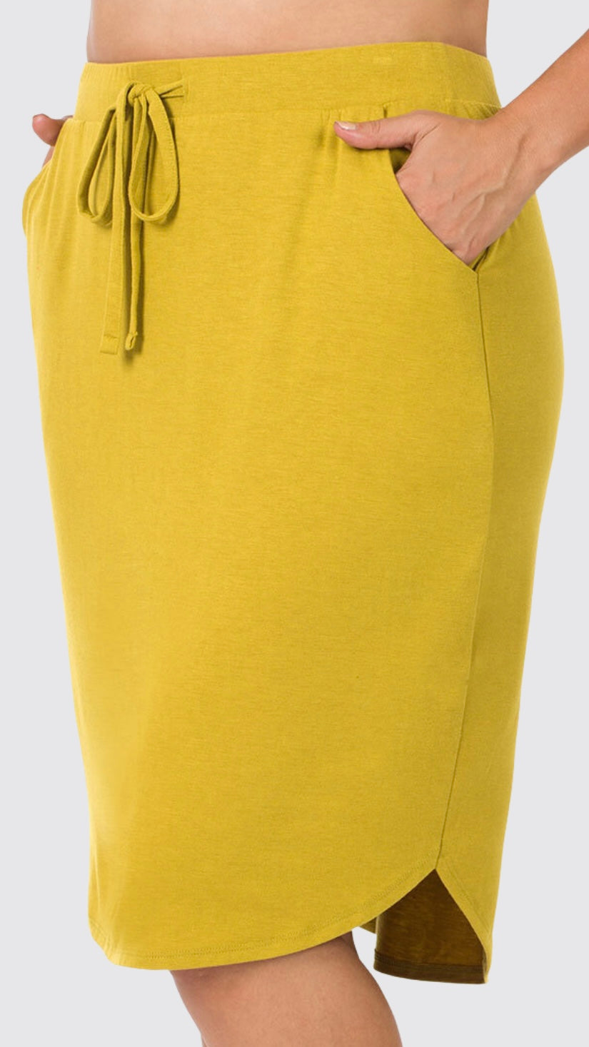 Skirt with side pockets mustard green 