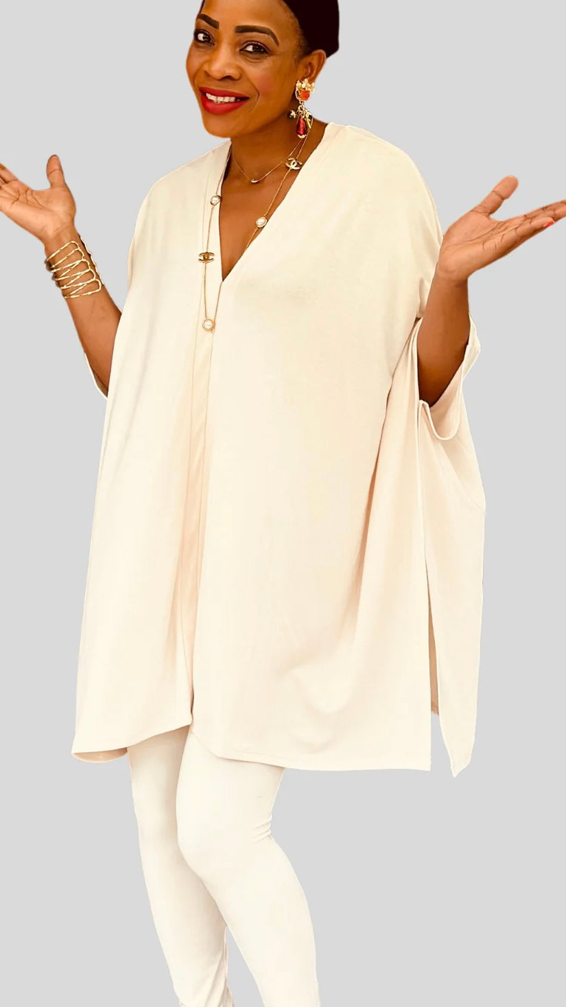 Oversized V-Neck Center Band Poncho 