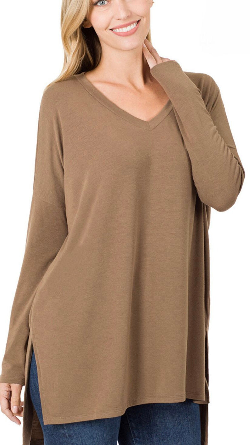 Folded Sleeve Side Slit T-Shirt 