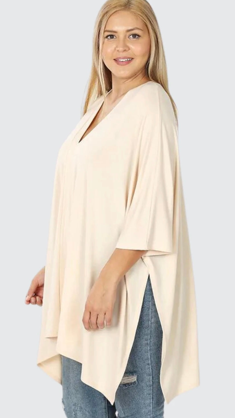 Oversized V-Neck Center Band Poncho 