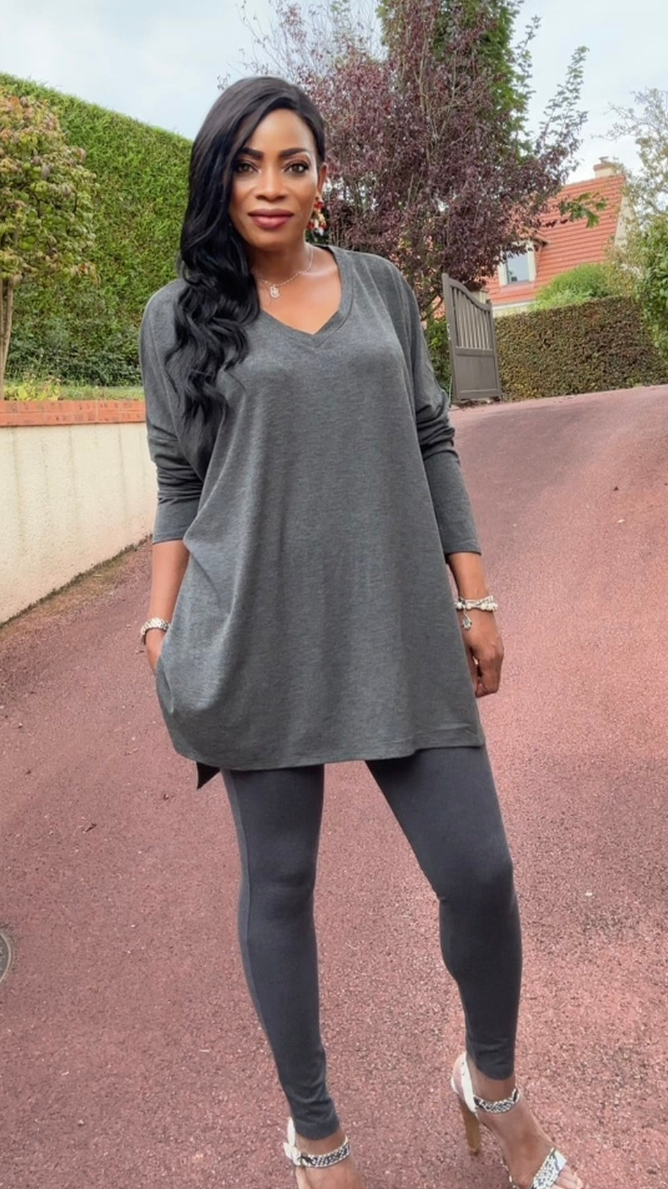 Ensemble oversize T-shirt legging Gris